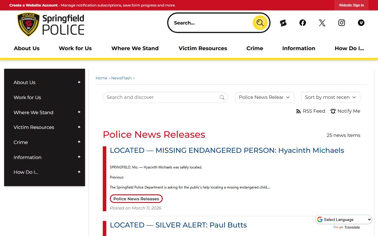 Springfield Police news releases sex offender cases