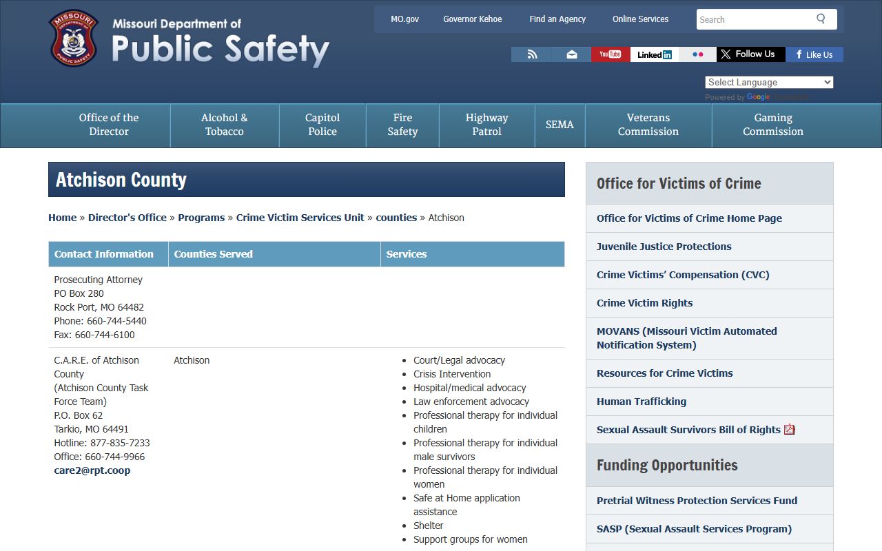 Atchison County Missouri sex offender registry DPS page