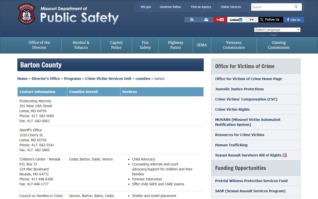 Barton County Missouri DPS sex offender registry page