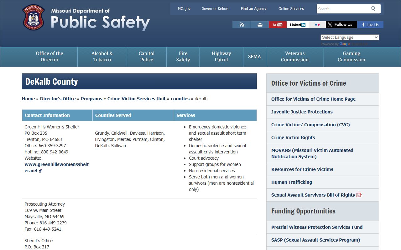 DeKalb County Missouri DPS sex offender registry page