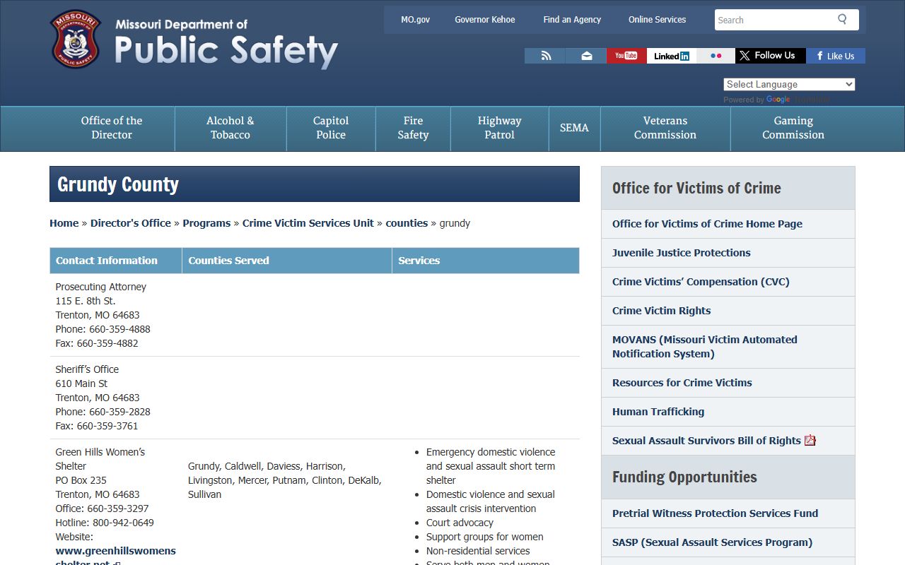 Grundy County Missouri DPS sex offender registry page