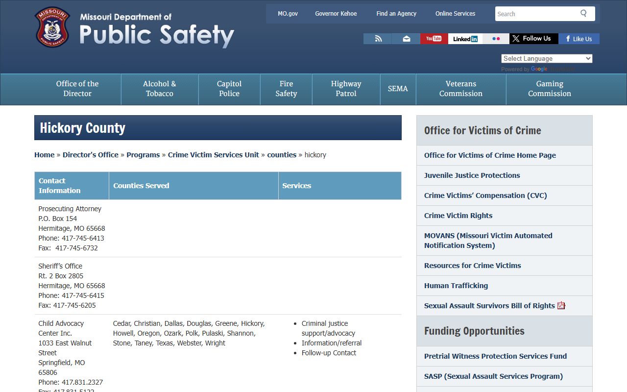 Hickory County Missouri sex offender registry DPS page