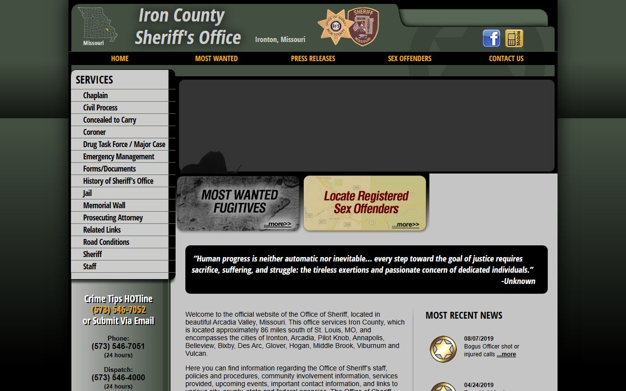 Iron County Missouri sheriff's office sex offender registry