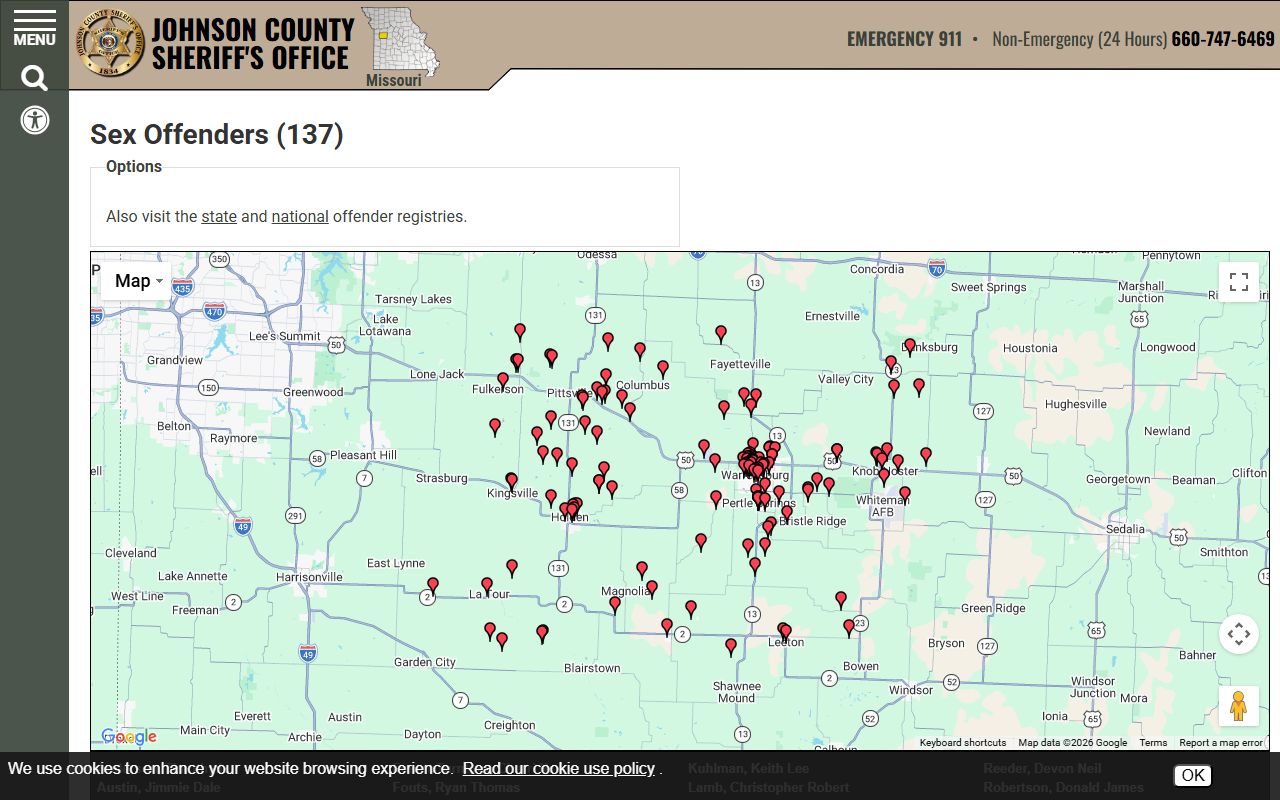 Johnson County Missouri sex offender list from sheriff