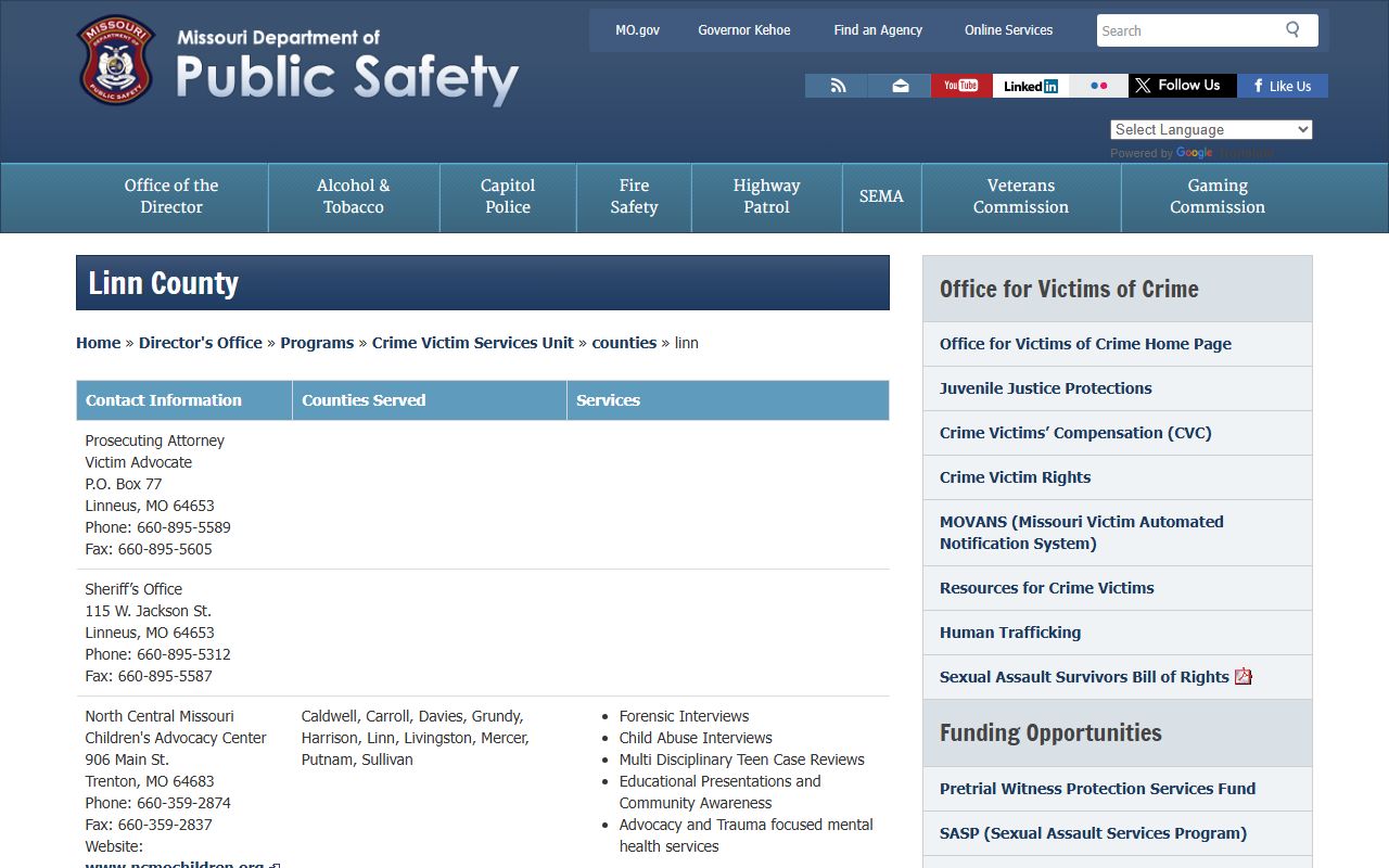 Linn County Missouri sex offender registry DPS page