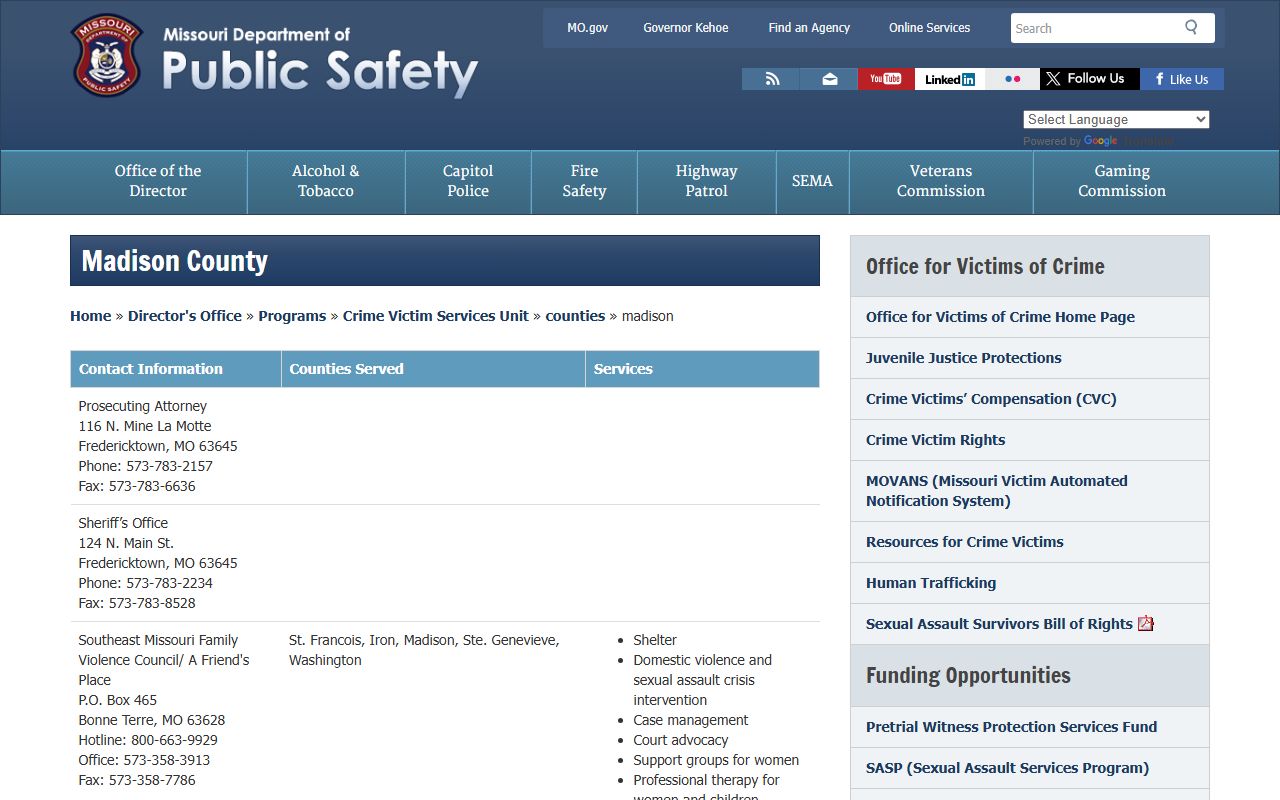 Madison County Missouri DPS sex offender registry page
