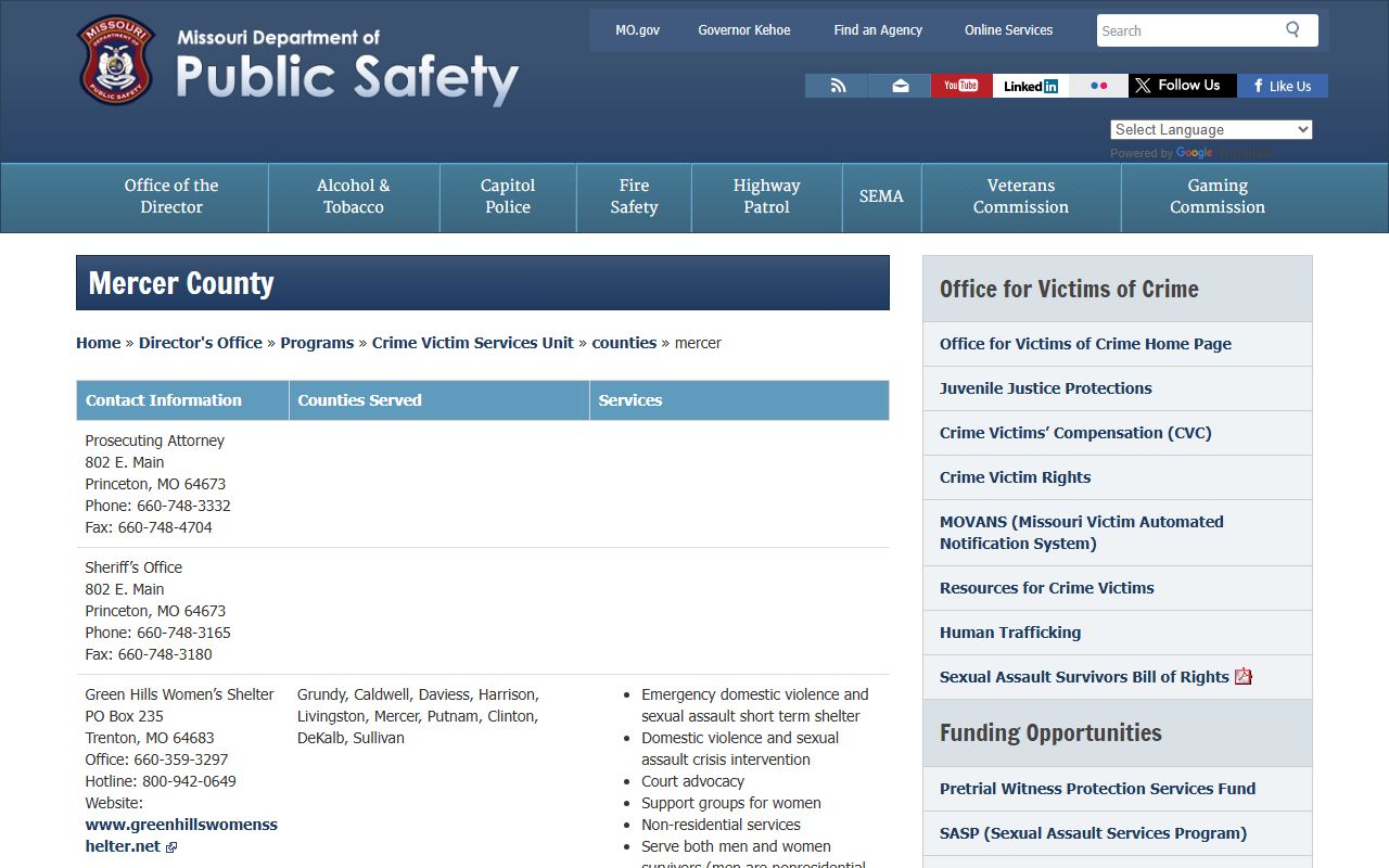 Mercer County Missouri DPS sex offender registry page