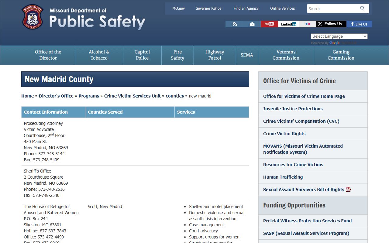 New Madrid County Missouri DPS sex offender registry page