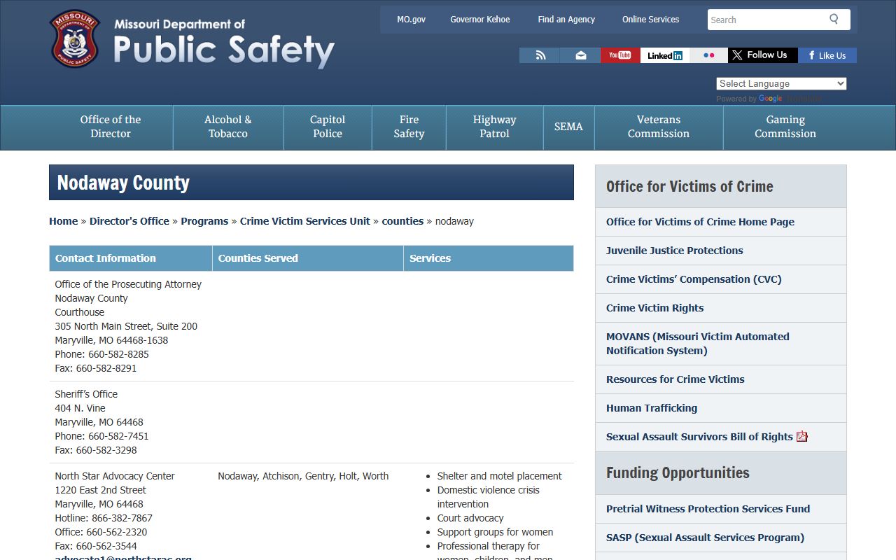 Nodaway County Missouri DPS sex offender registry page