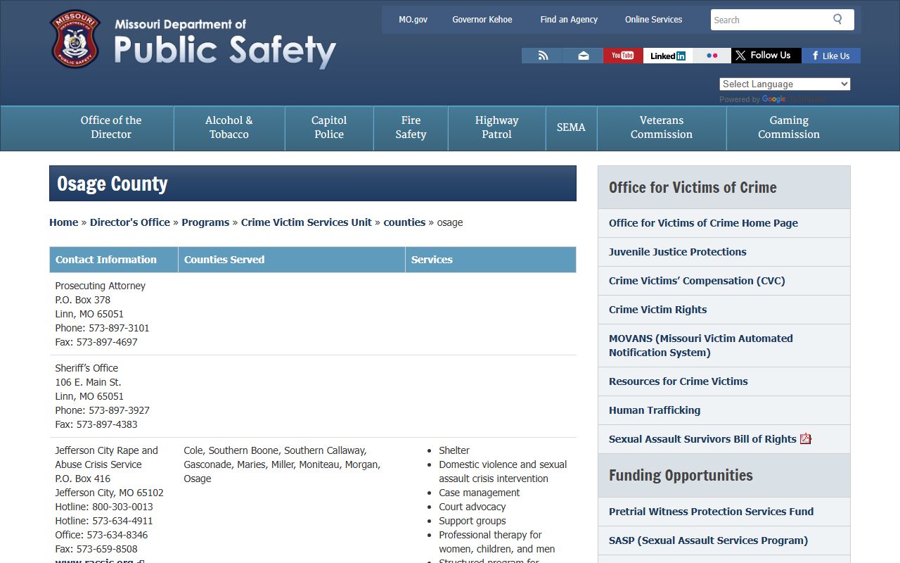 Osage County Missouri DPS sex offender registry page