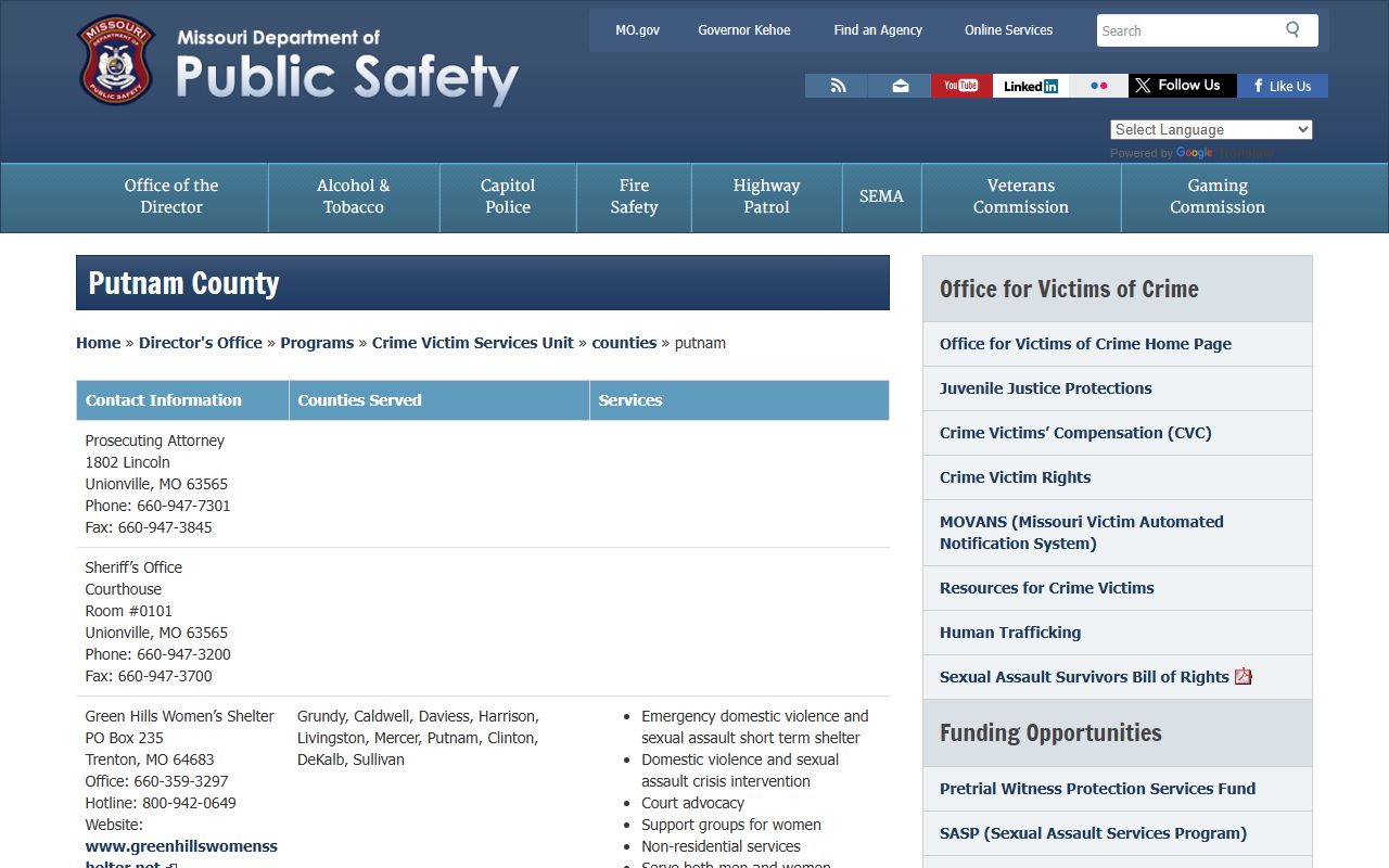 Putnam County Missouri DPS sex offender registry page