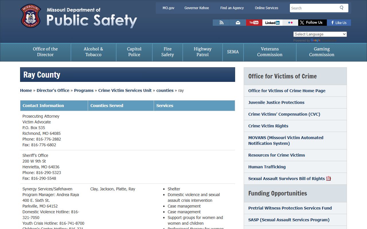 Ray County Missouri DPS sex offender registry page