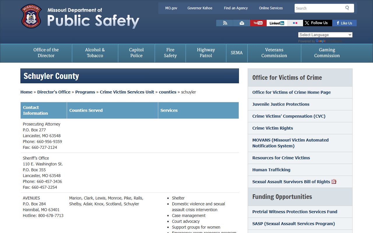 Schuyler County Missouri DPS sex offender registry page