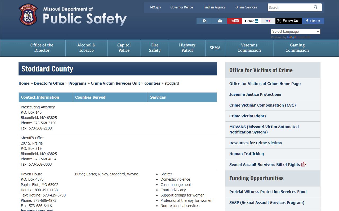 Stoddard County Missouri sex offender registry search