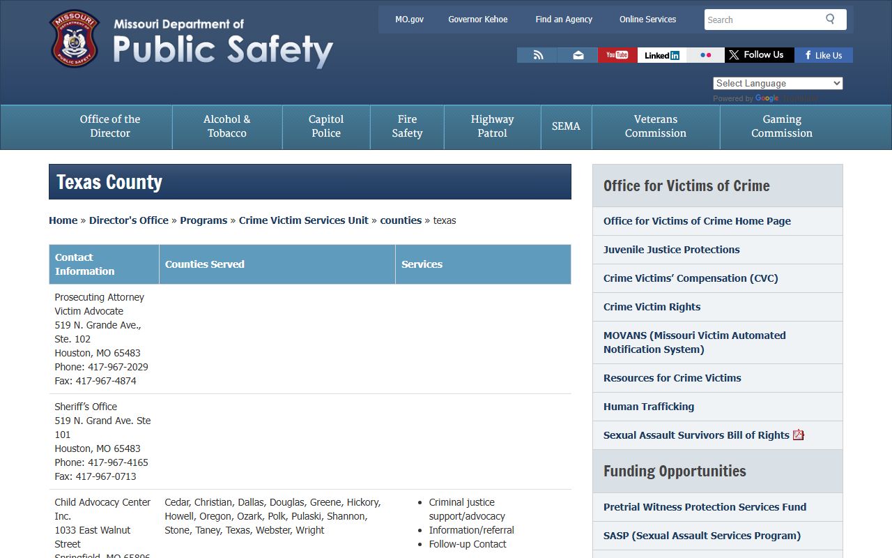 Texas County Missouri sex offender registry DPS page