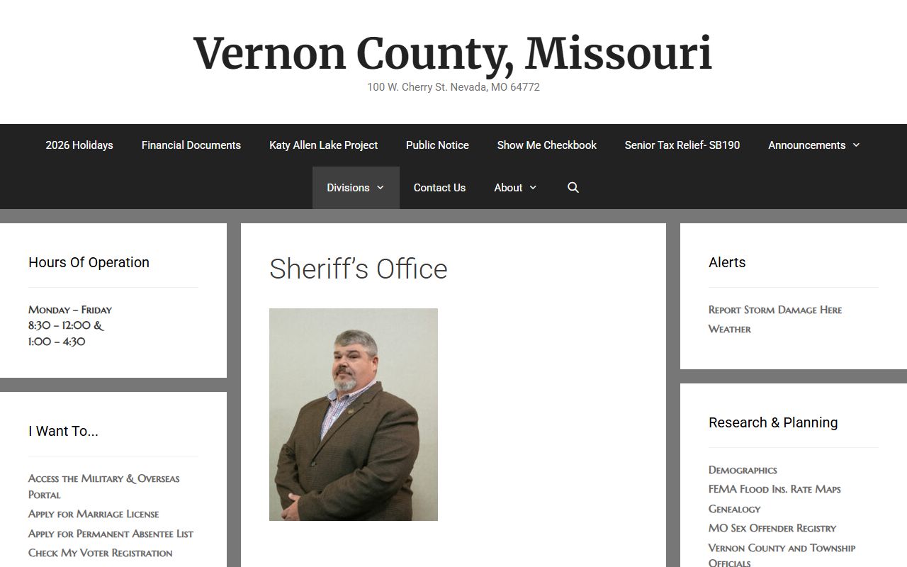 Vernon County Missouri sheriff's office sex offender information