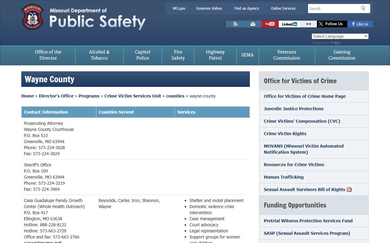 Wayne County Missouri sex offender registry DPS page