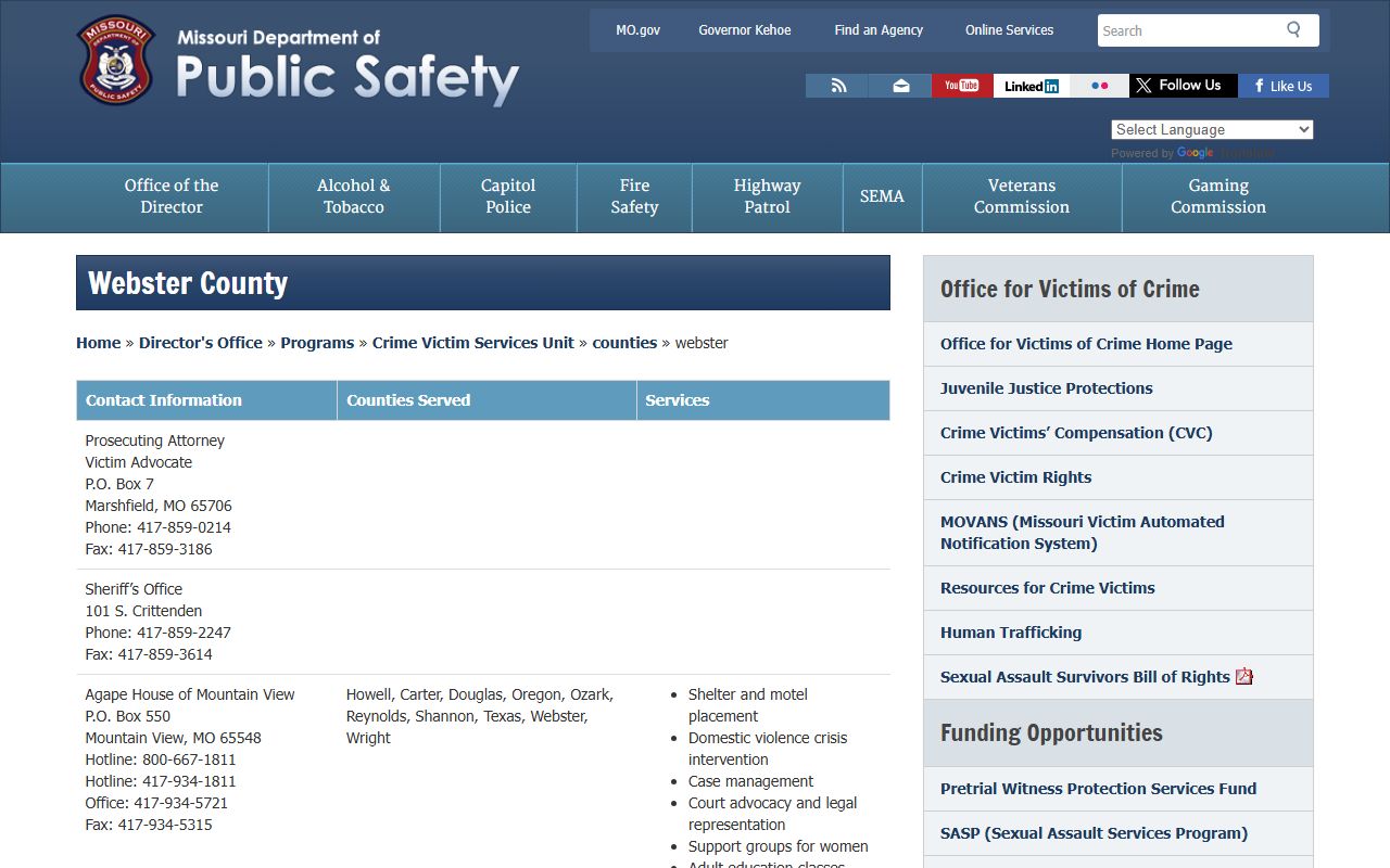 Webster County Missouri sex offender registry DPS page