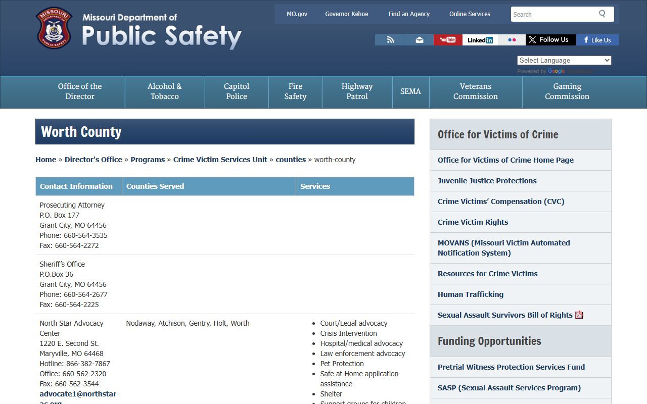 Worth County Missouri sex offender registry DPS page