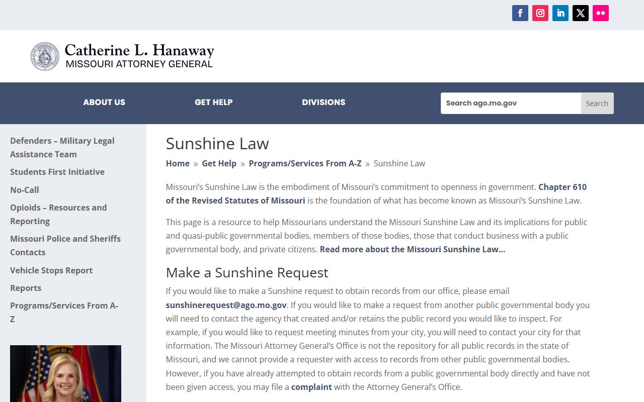 Missouri Sunshine Law public records access for sex offender information