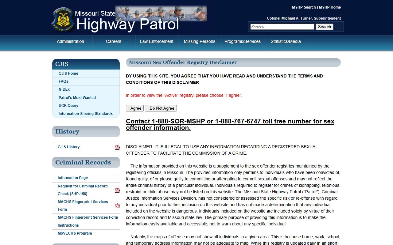 Missouri State Highway Patrol sex offender registry search portal
